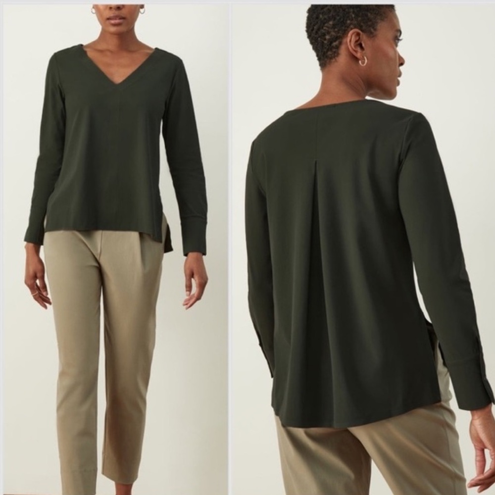 ADAY Something Tailored Top Moss Green‎ V-Neck Long Sleeve Size XL